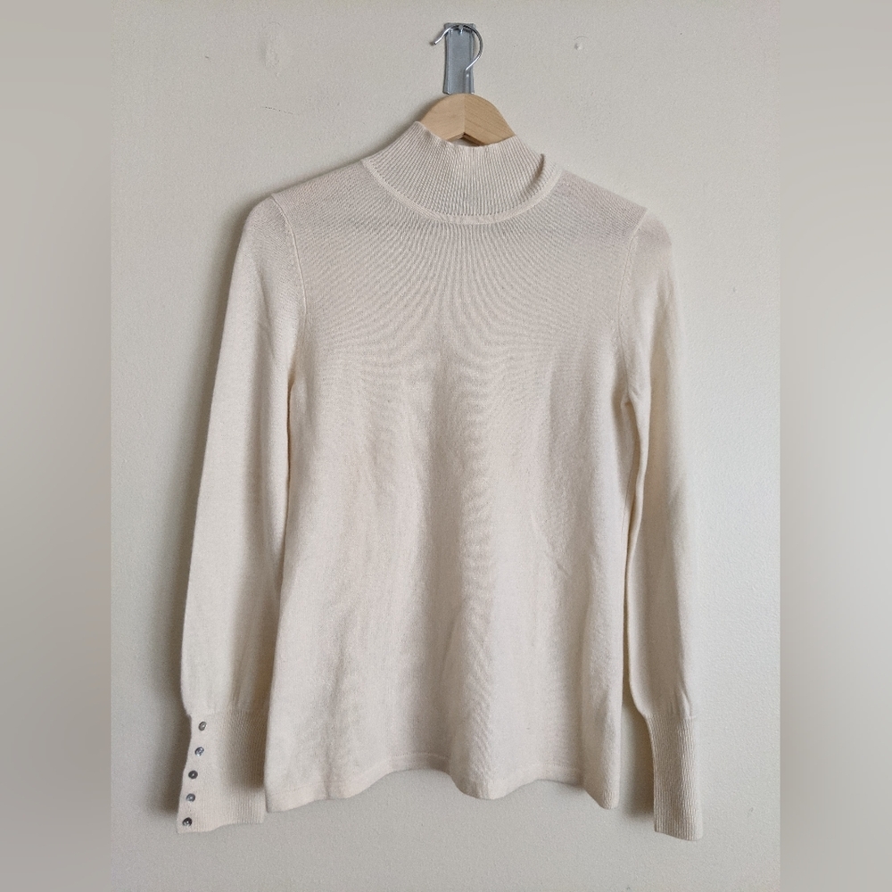 Precious Fibers 100% Cashmere Mock Neck Sweater – White, Size Small